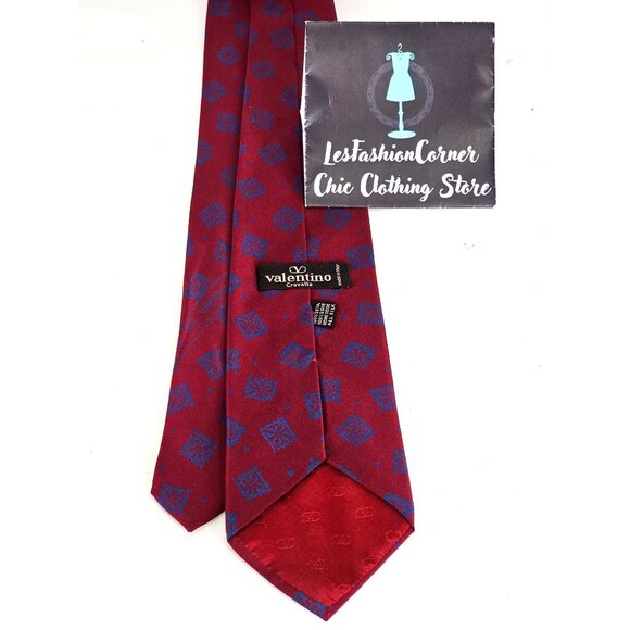 Valentino Cravatte Men's Silk Tie Red & Blue Geometric Pattern Made In Italy 248 - Picture 7 of 11